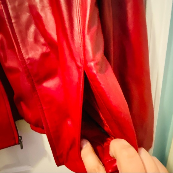 NWT Nine West Cherry Red Leather Zip Jacket - Picture 5 of 11
